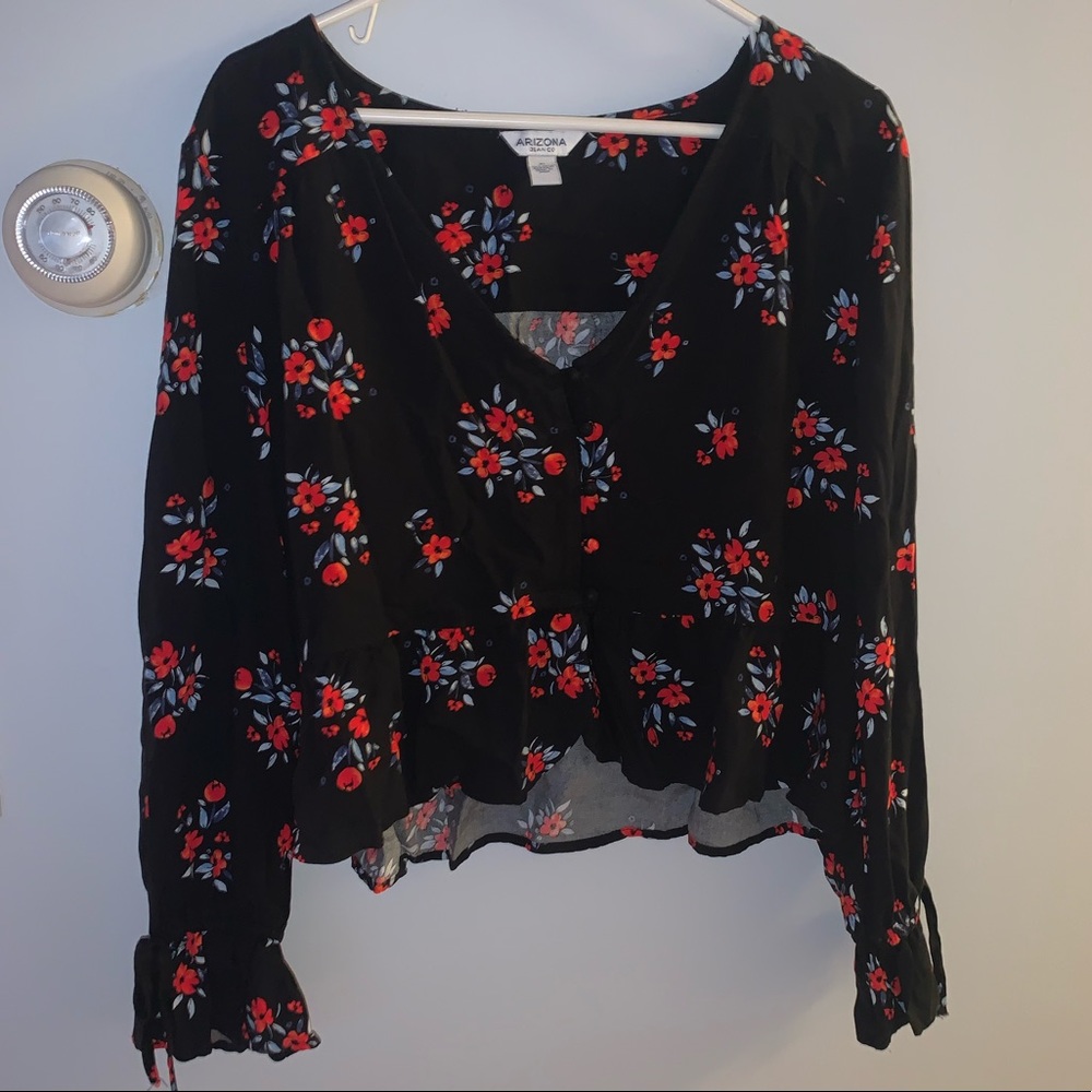 long sleeve, flower patterned blouse